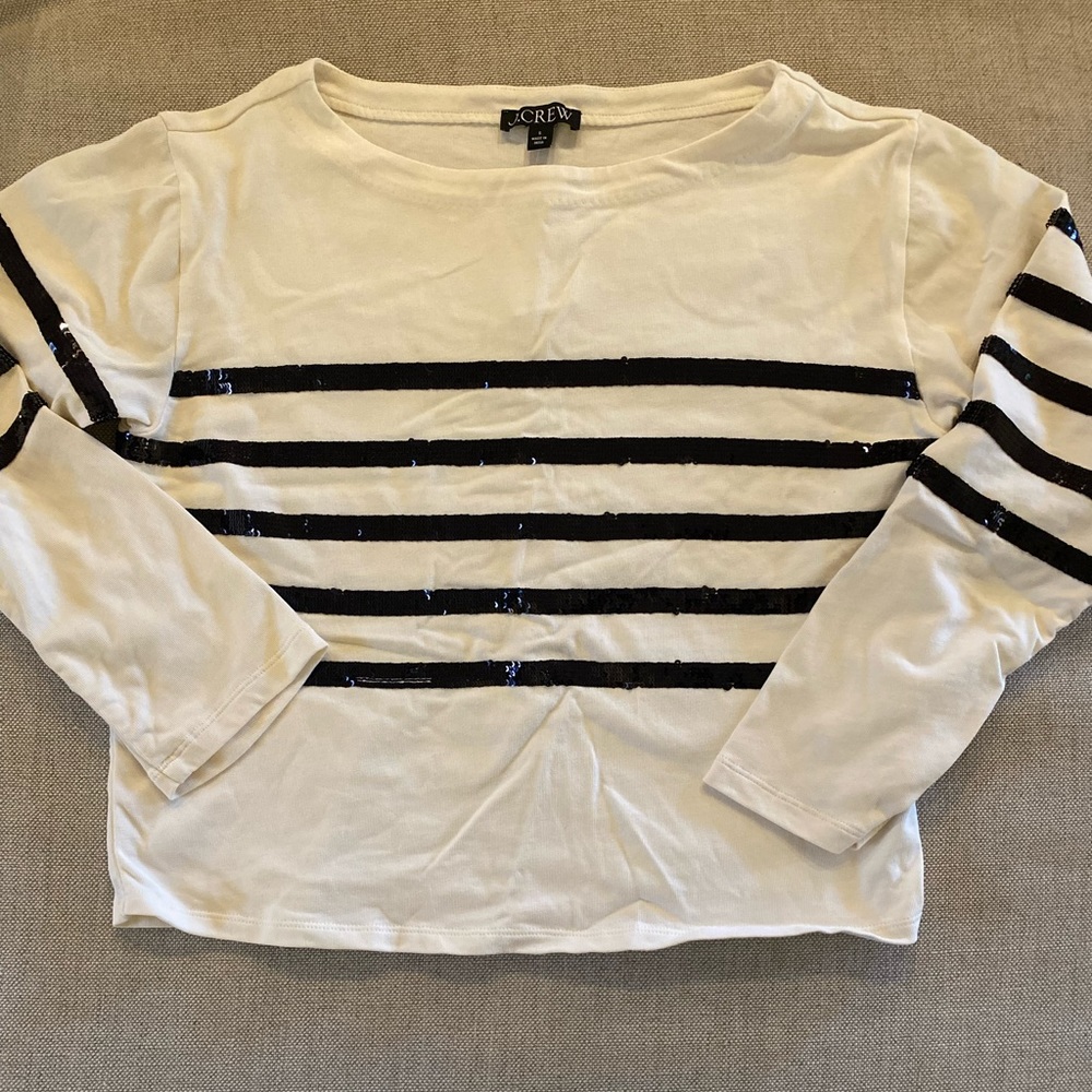 J.Crew Mariner jersey cropped boatneck T-shirt with sequins, Small BV948 - Picture 3 of 7